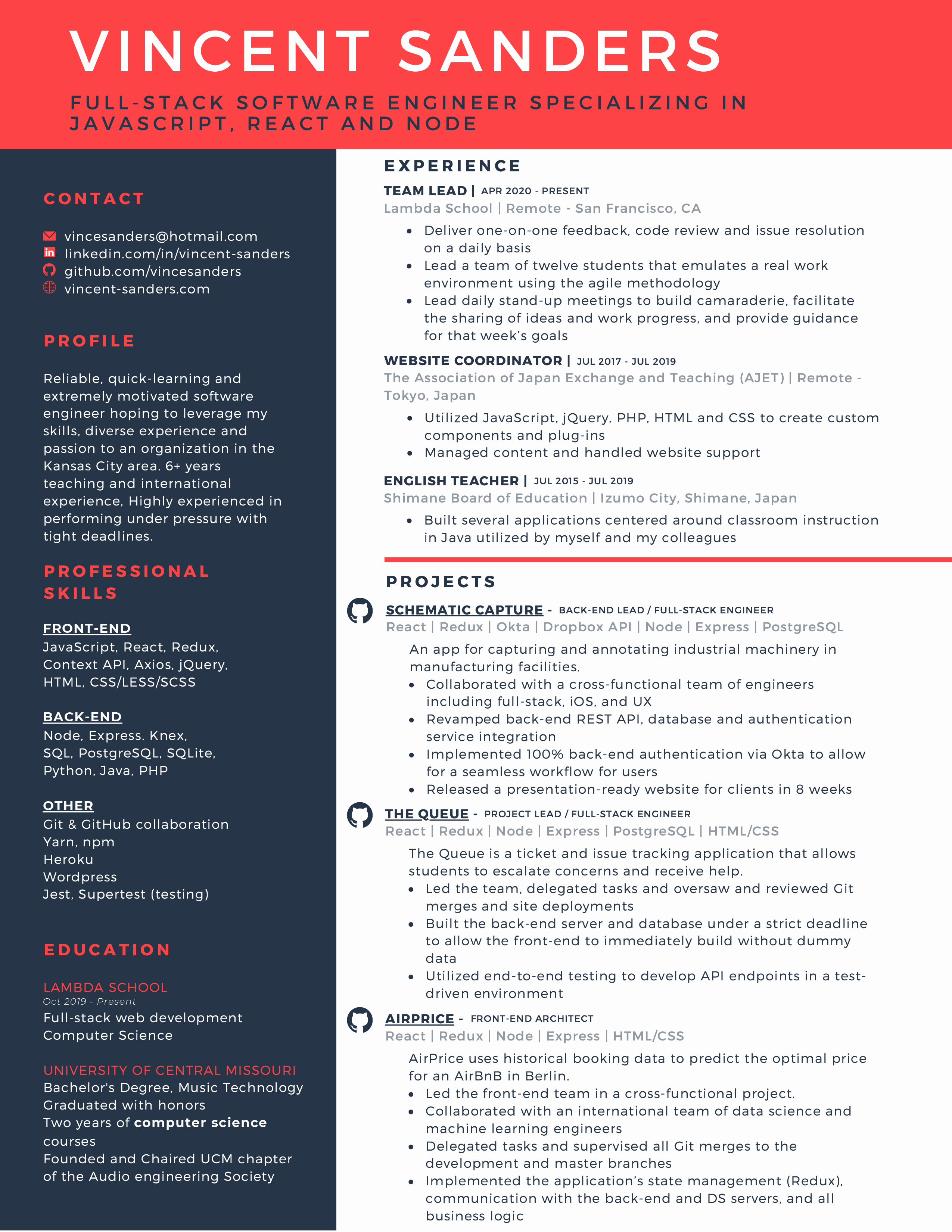 Vincent Sanders Resume